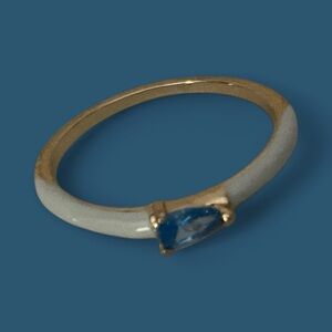 Dainty Enamel and Blue Stone Ring Size 8 Unsigned